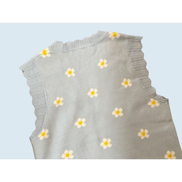 ANTHROPOLOGIE / GREYLIN Baby Blue Daisy Floral Sweater Vest Scalloped Hems Sz S - Picture 6 of 7